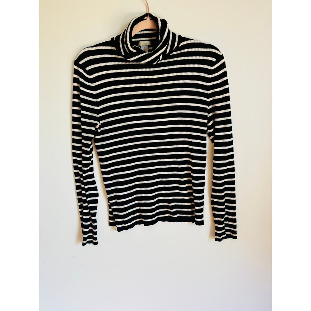 Vintage‎ Chicos Striped Sweater Womens size 1 Small Black and White